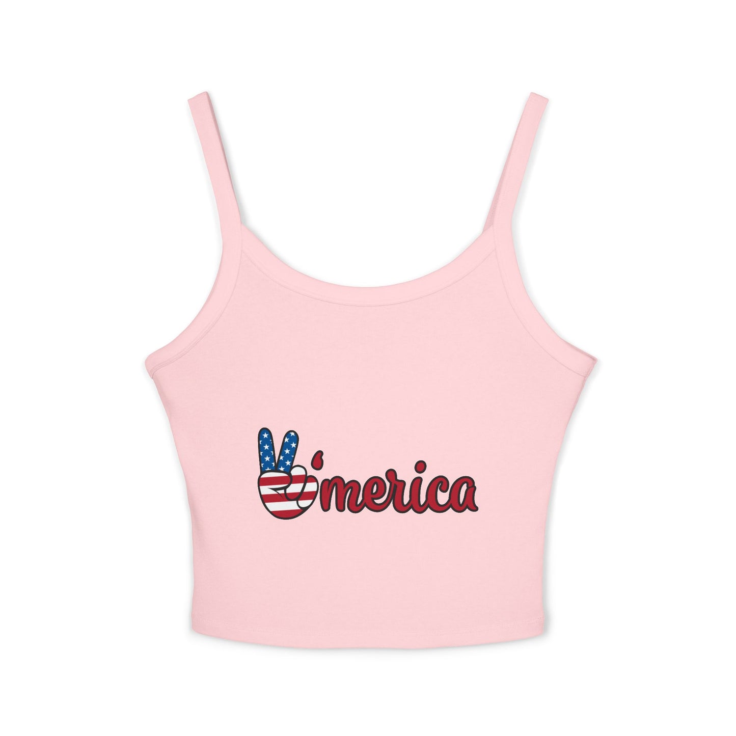 Patriotic Women's Spaghetti Strap Tank Top - 'V'merica Design for Summer Celebrations