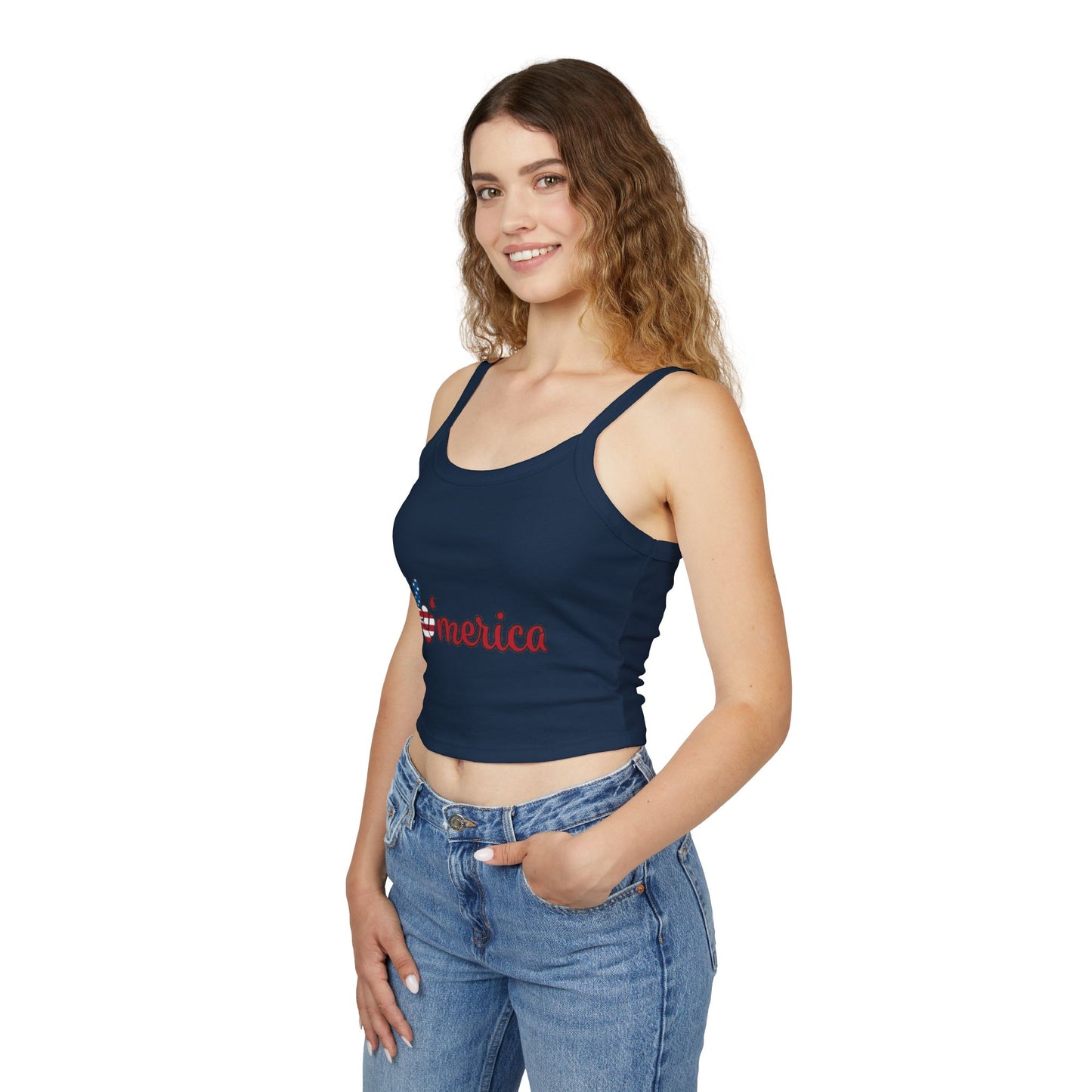 Patriotic Women's Spaghetti Strap Tank Top - 'V'merica Design for Summer Celebrations