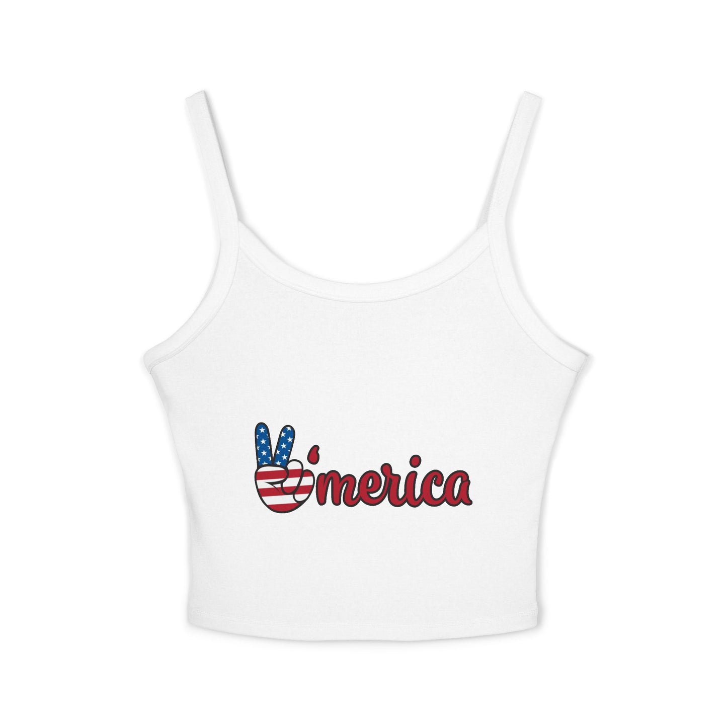Patriotic Women's Spaghetti Strap Tank Top - 'V'merica Design for Summer Celebrations