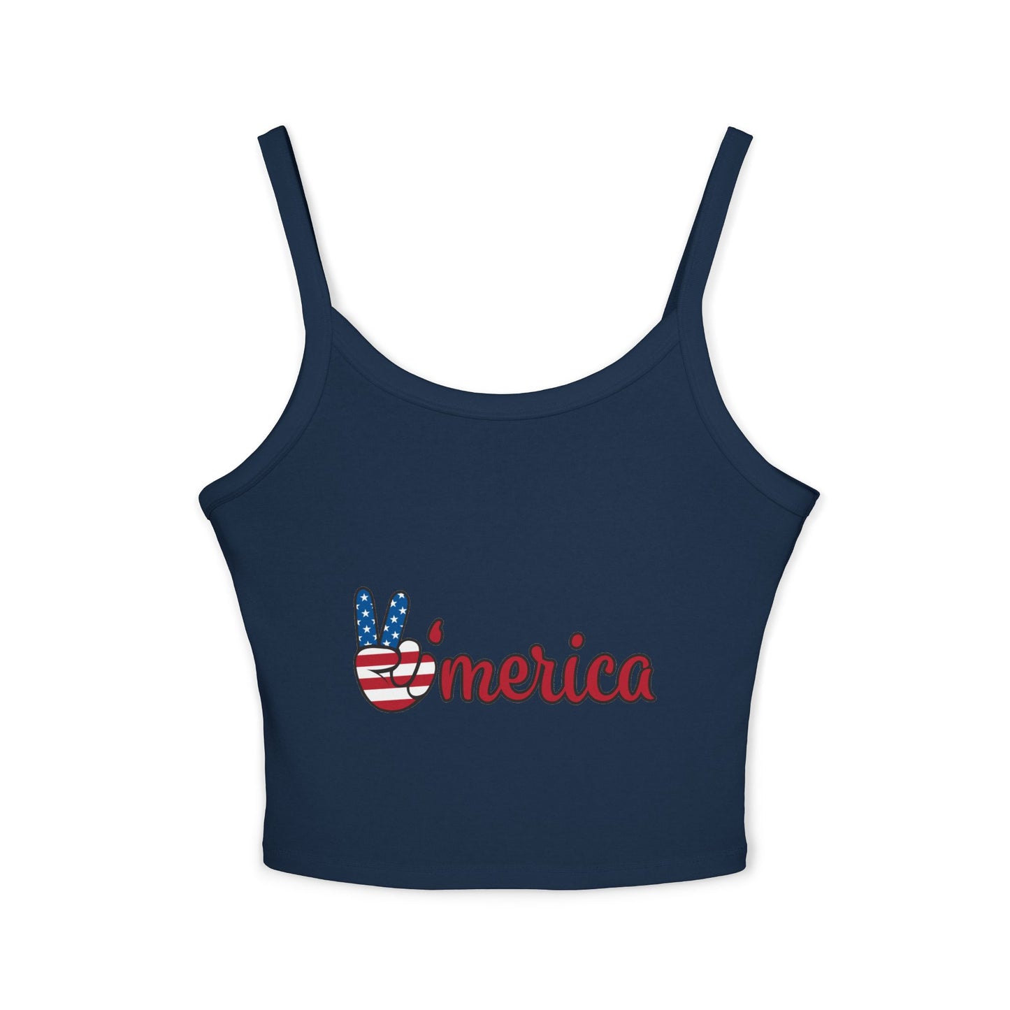 Patriotic Women's Spaghetti Strap Tank Top - 'V'merica Design for Summer Celebrations