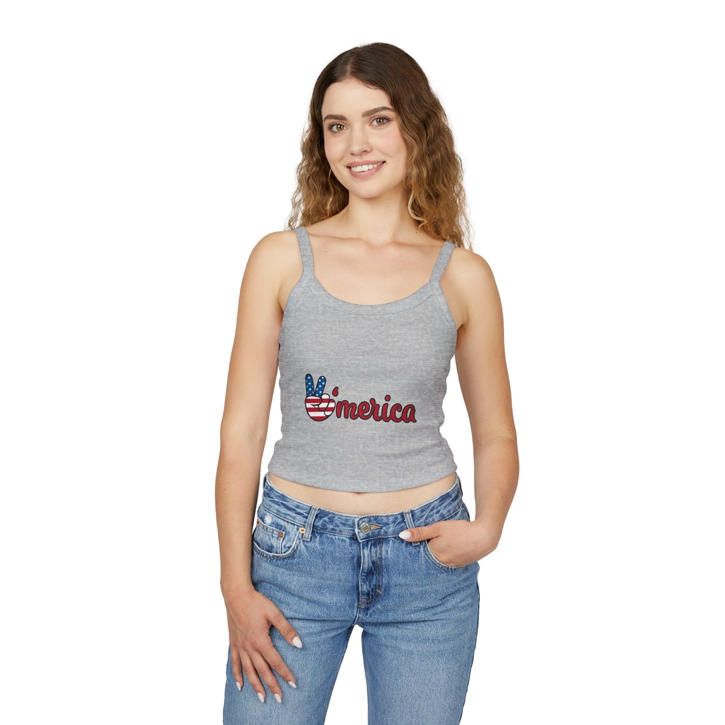 Patriotic Women's Spaghetti Strap Tank Top - 'V'merica Design for Summer Celebrations